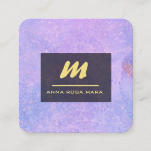 *~* QR Lavendel Wit Goud Magenta Initiaal AP65 Vierkante Visitekaartje