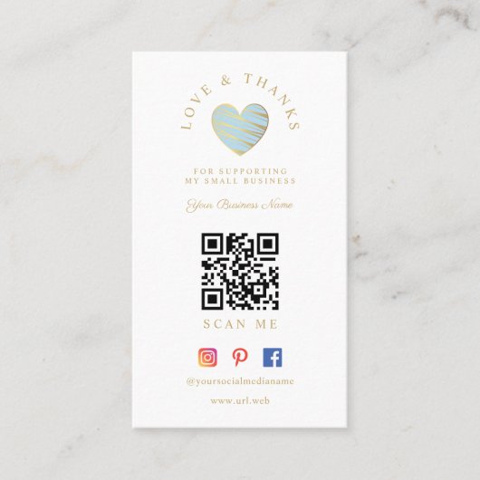 QR Light Blue Heart Love & Thanks Supporting Visitekaartje (Voorkant)
