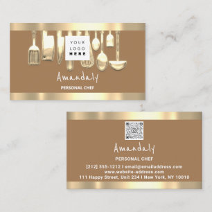 QR Logo Personal Chef Cooking Restaurant Brown Visitekaartje