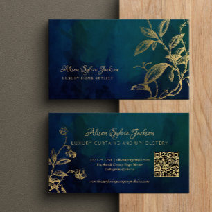 QR Luxe navyblauw elegante namaak goud folie blad Visitekaartje