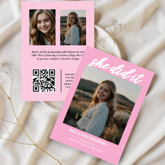 Qr moderne faire-part de graduation de script tend