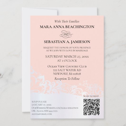 *~* QR Pastel RSVP AR2 Agaat bruiloft uitnodiging (Achterkant)