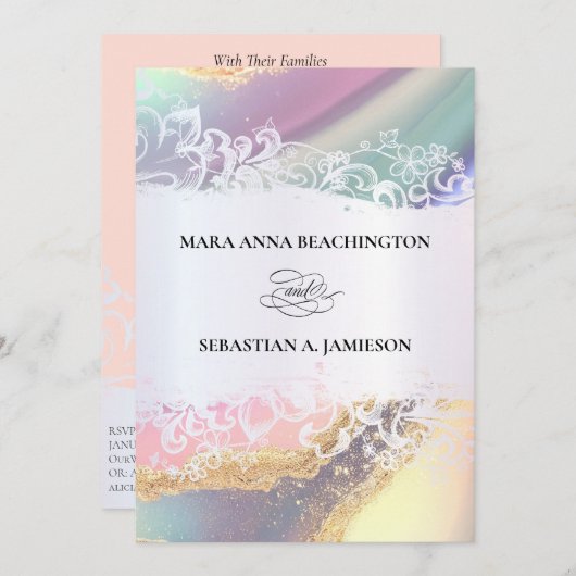 *~* QR Pastel RSVP AR2 Agate Faire-part de mariage (Devant / Derrière)