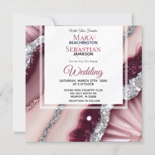 *~* QR ROZE BURGUNDY Agaat RSVP AR66 Trouwen Kaart