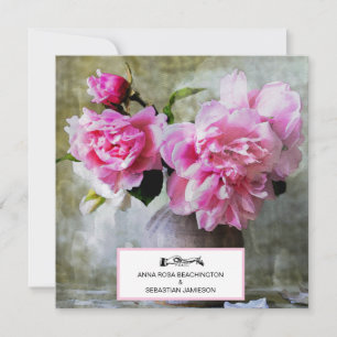 *~* QR Roze Pioenbloem RSVP AR23 BRUILOFT Kaart