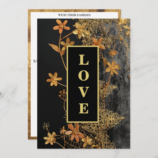 *~ QR RSVP AR26 Gouden Kant LOVE 45 Luxe Trouwfees Kaart (Voorkant / Achterkant)