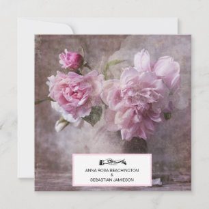 *~* QR RSVP Art Peony Floral AR23 WEDDING Kaart