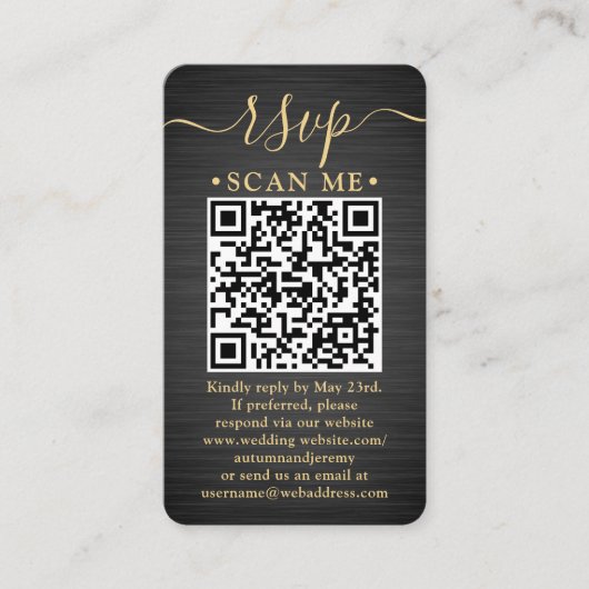 QR RSVP & Details Geborsteld Zwart & Goud Bruiloft Informatiekaartje (Voorkant)