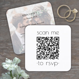 QR RSVP Minimaal Deco Typografie & Foto Bruiloft Informatiekaartje
