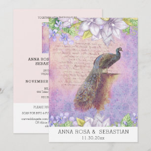 *~* QR RSVP Peacock Victoriaans AR24 Wedding Kaart