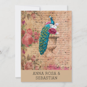 *~* QR RSVP Peacock Vintage Victorian AR24 Wedding Kaart
