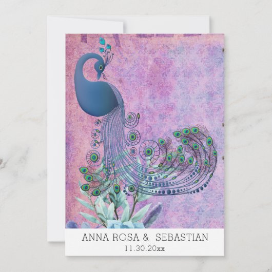 *~*  QR RSVP Victoriaans Peacock AR24 Wedding Kaart (Voorkant)