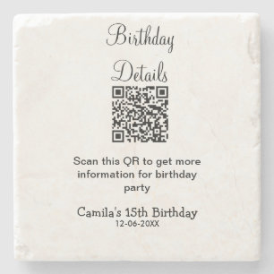 QR-scan verjaardagsfeest details modern 15 verjaar Stenen Onderzetter