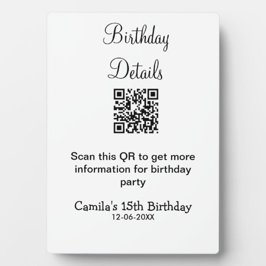 QR scan verjaardagsfeest details moderne 15 verjaa Fotoplaat (voorkant)