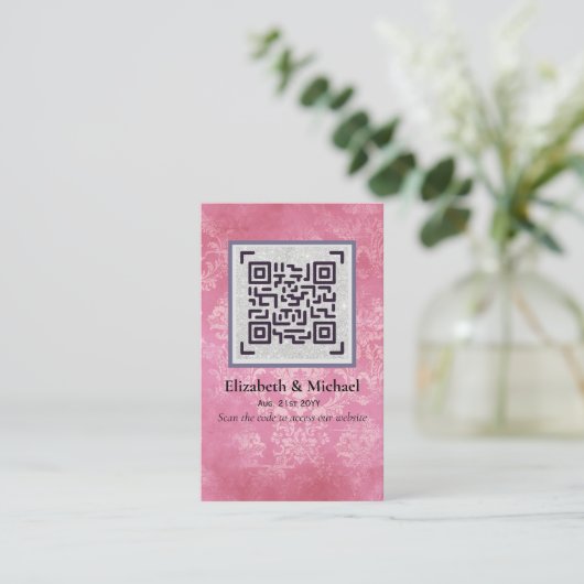 QR Scanning Code RSVP Weddenschap Details Enclosur Visitekaartje (Staand voorkant)