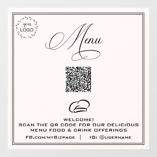 *~* QR Simple Sea Shell LOGO MENU Raamsticker (Vel)