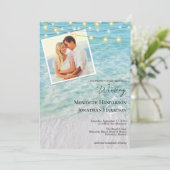 QR Strand fotolichtslingers alles in één bruiloft Kaart (Staand voorkant)