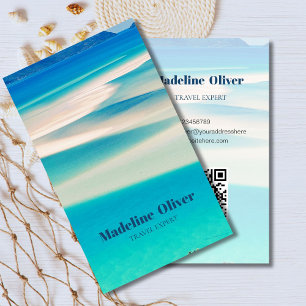 QR Travel Business Ocean Beach Zee Aqua Blue Visitekaartje