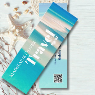 QR Travel Business Ocean Beach Zee Modern Blue Mini Visitekaartje