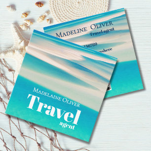 QR Travel Business Ocean Beach Zee Modern Blue Vierkante Visitekaartje