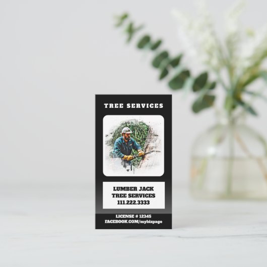 *~* QR Tree Services Lumber Jack Man Artistic Visitekaartje (Staand voorkant)