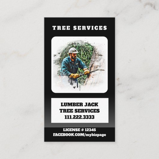 *~* QR Tree Services Lumber Jack Man Artistic Visitekaartje (Voorkant)