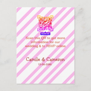 QR TROUWWEBSITE roze gestreepte naam datum modern Briefkaart