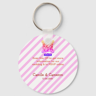 QR TROUWWEBSITE roze gestreepte naam datum modern Sleutelhanger