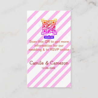 QR TROUWWEBSITE roze gestreepte naam datum modern Visitekaartje