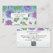 *~* QR Turquoise Floral Succulent Pattern Glitter Visitekaartje (Voorkant / Achterkant)