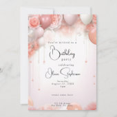 QR Verjaardag Koraal Bloemen en Ballonnen Kaart (Voorkant)