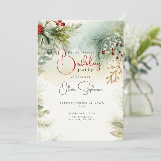 QR Verjaardag Winter Waterverf Botanisch Kaart (Staand voorkant)