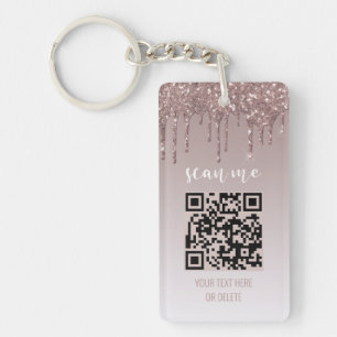 QR Visitekaartje Blush roze druppelaar Glitter Sleutelhanger