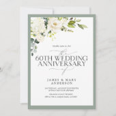 QR Wit Groene Bloemen 60ste Huwelijksverjaardag Kaart (Voorkant)