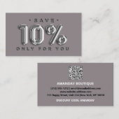 QRCODE 10%OFF Korting online Winkel zilver grijs Visitekaartje (Voorkant / Achterkant)