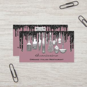 QRCode Chef Kitchen Drivers Logo Knife Silver Paar Visitekaartje
