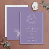 QRCode Lila Lavender Leafy Crest Monogram Weddensc Kaart