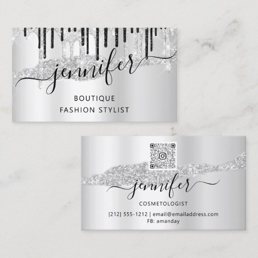 QRCode Logo Abstract Online Winkel Silver Grey Dri Visitekaartje (Voorkant / Achterkant)