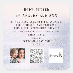 QRCODE LOGO FOTO PRODUCTBESCHRIJVING Blauw Roze Vierkante Sticker