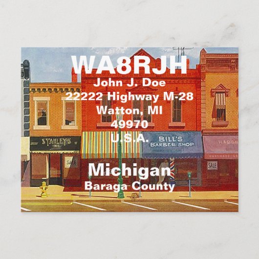 QSL Briefkaarten HAM Radio Ops Quaint Small Town S (Voorkant)