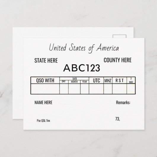 QSL Kaart Ham Radio Amateur Operators Contacten (Voorkant / Achterkant)