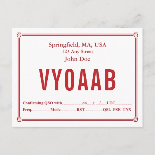 QSL-kaart Retro Red Border Corner-versieringen Briefkaart (Voorkant)