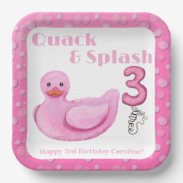 Quack and Splash Eend 3e Verjaardagsuitnodiging Papieren Bordje