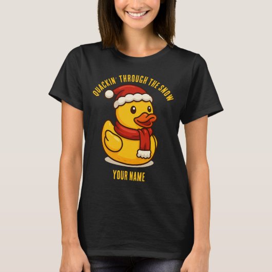 Quackin' Through the Snow Rubber Duck Christmas T-shirt (Voorkant)