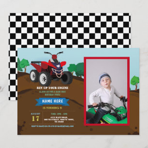 Quad Bike Birthday Invitation Riding Mud Fun Foto Kaart