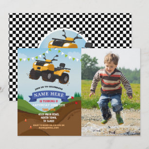 Quad Bike Birthday Invitation Riding Mud Fun Foto Kaart
