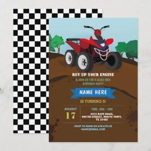 Quad Bike Birthday Invitation Riding Mud Fun Track Kaart