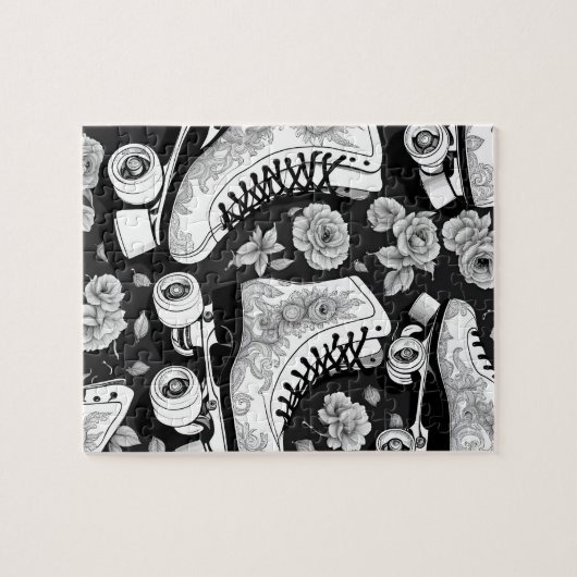 Quad schaatsen rozen Zwart Wit Ontwerp Legpuzzel (Horizontaal)