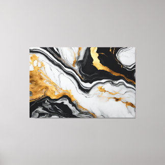 Quadro abstrato Mármore preto, branco, dourado Canvas Afdruk