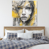 Quadro abstrato rosto de mulher amarelo e cinza canvas afdruk (Insitu (Slaapkamer))